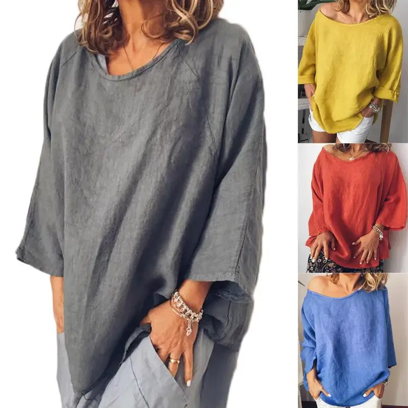 Фото Women Blouse Retro Linen Round Neck Loose Pullover Shirt New Arrival 2020 Long Sleeve Woman Tee Tops Plus Size Blouses Женская одежда Women Blouse Retro Linen Round Neck Loose Pullover Shirt New Arrival 2020 Long Sleeve Woman Tee Tops Plus Size Blouses Женская одежда