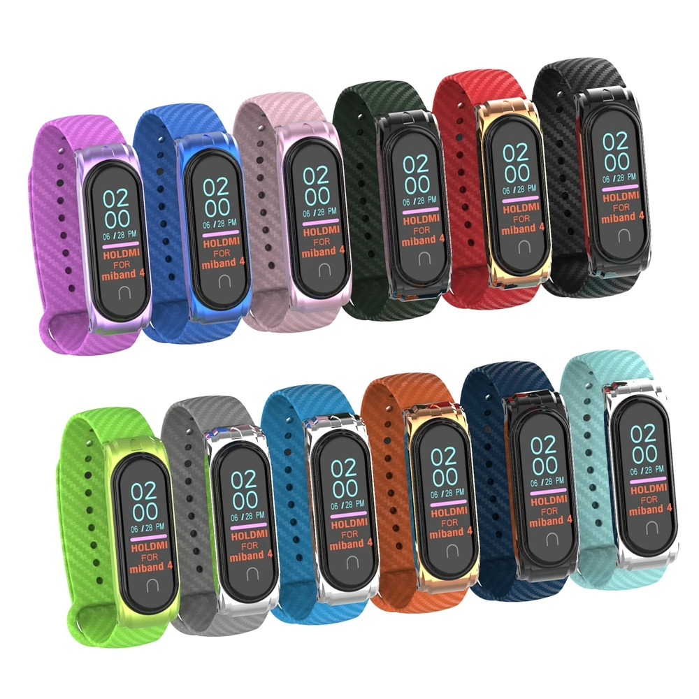 Для Mi Band 4 3 спортивный мягкий силиконовый браслет на запястье из углеродного волокна Miband 4 Mi band 4 браслет для Xiaomi Mi Band 4 Металлический Чехол