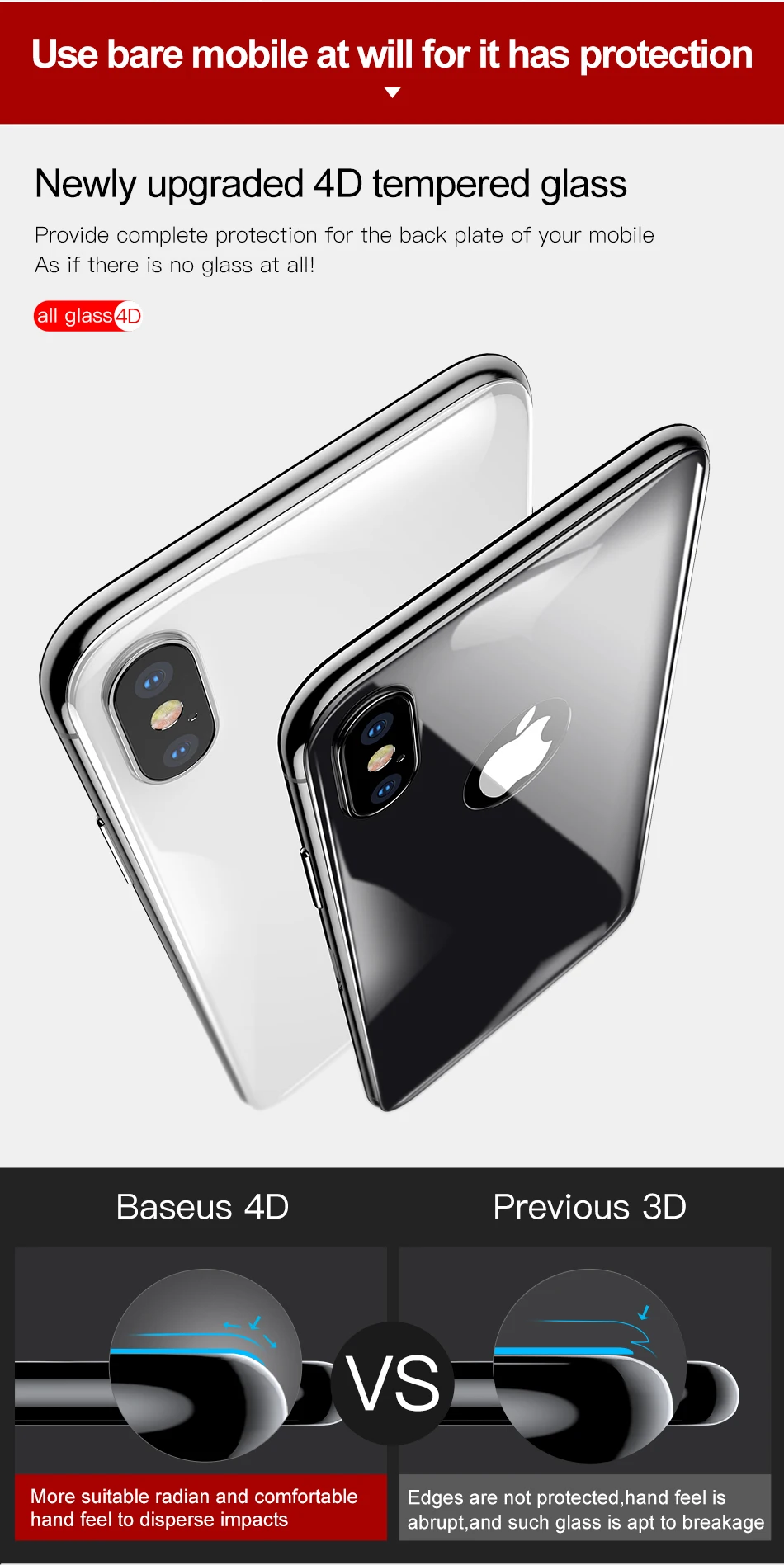 BASEUS 4D шелк Экран сзади Плёнки для iphone x 0.3 мм ультра тонкий полный охват назад закаленное Стекло Экран протектор для IPhone X