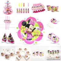kids birthday party minnie mouse decoration set party supplies paper cup plate napkins bannerflag hat straw candy box