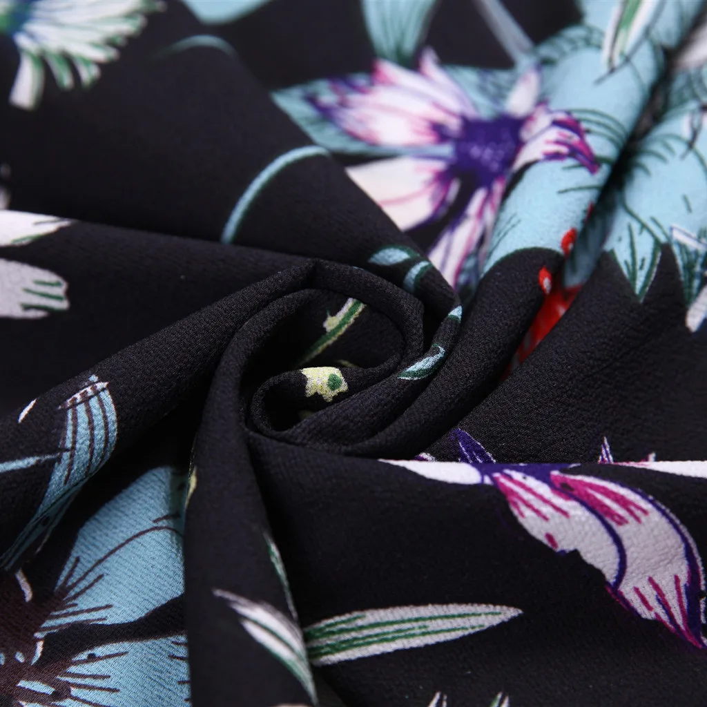 Для женщин Винтаж рюшами Floral Flared линии качели Повседневное платья шифон богемный
