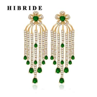 hibride beautiful water drop green cubic zircon pendant earring brazil trendy women long tassel earring brincos e 505