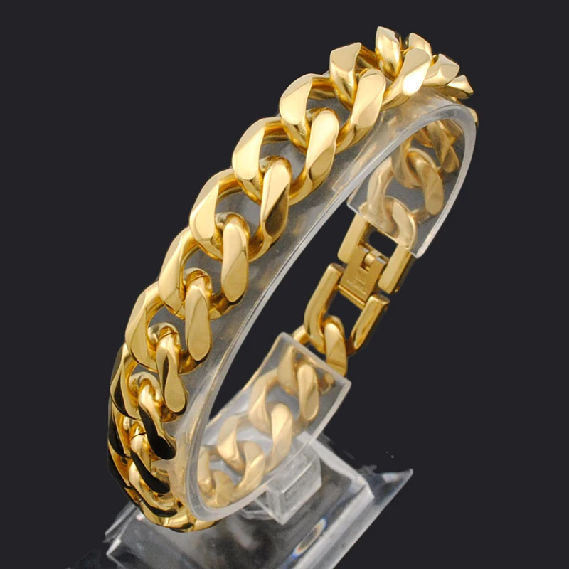 

2021 Gold Color Curb Chain Stainless Steel Bracelet Christmas Gift Men Bracelets Punk Biker Jewelry BB519