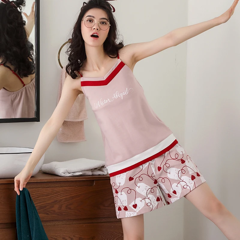 Пижама женская летняя пижамный комплект из хлопка с треугольным вырезом без