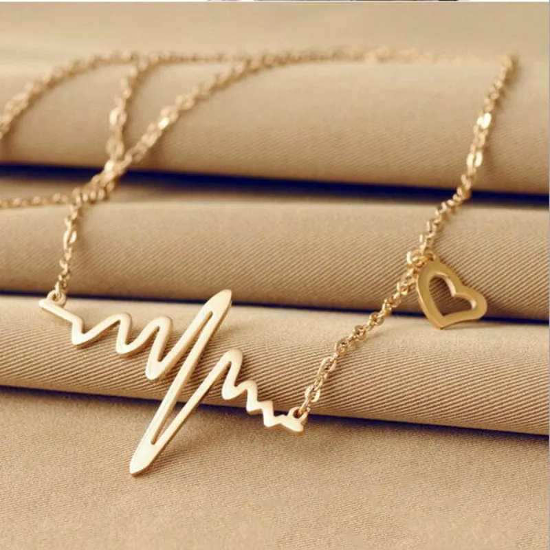 

South Korea Love Heart Shaped Titanium Necklace Imitation Ecg Heart Pendant Chain Winnings Jewelry Wholesale Female Clavicle