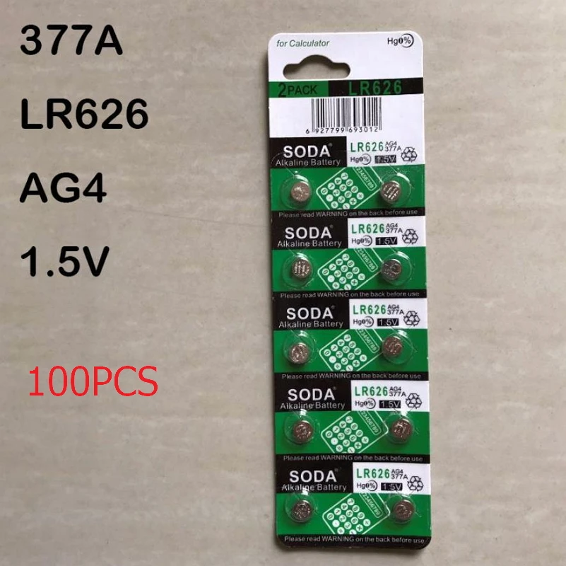 100 шт./лот = 10 кнопочных аккумуляторов AG4 377A LR626SW 1 5 В щелочные батарейки для часов с