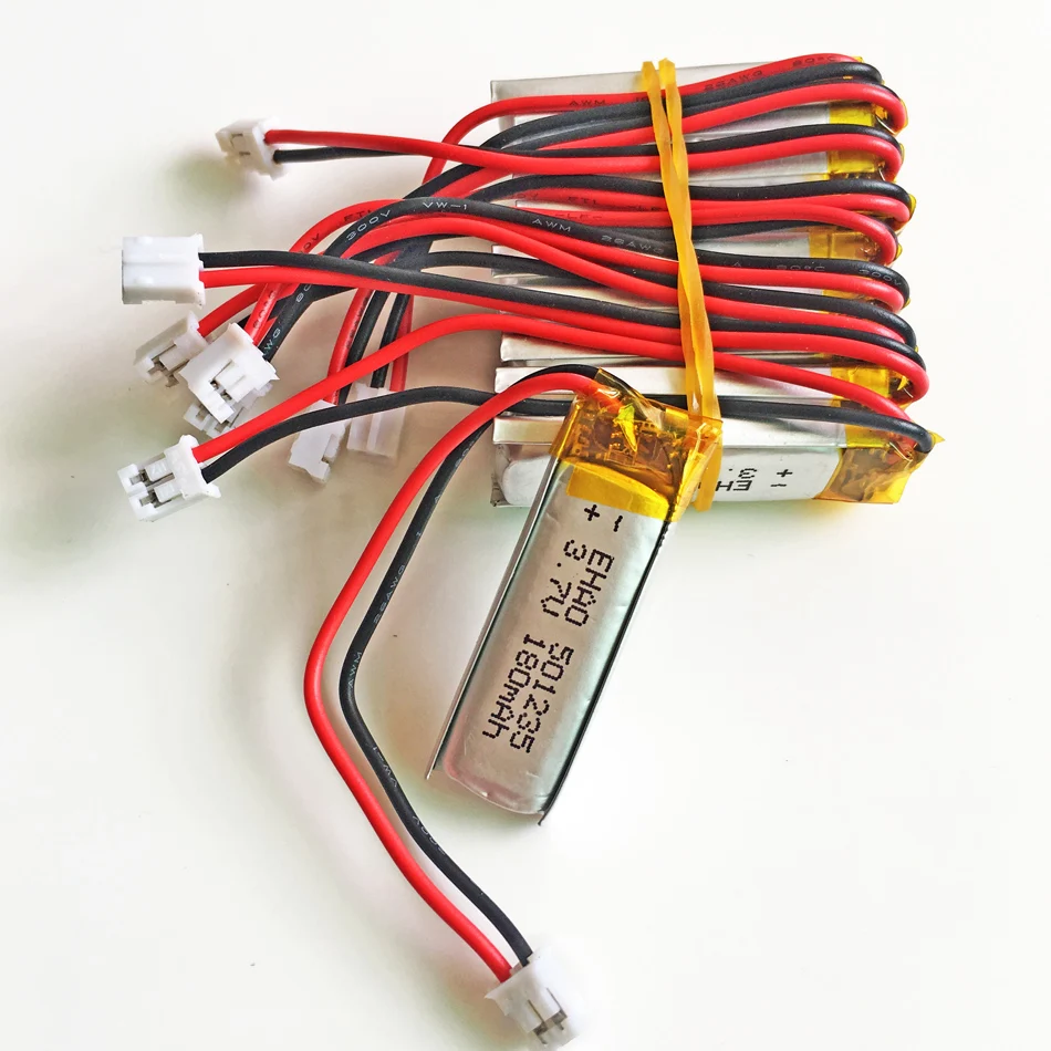 

10 шт., 3,7 в, 180 мАч, LiPo литиевая полимерная аккумуляторная батарея + JST PH 2,0 мм, 2-контактный разъем 501235 для гарнитуры Mp3 Bluetooth GPS