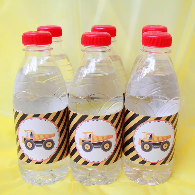 Construction Trucks Water Bottle Wrappers Birthday Party Decoration Kids Boy Decor Supplies | Дом и сад