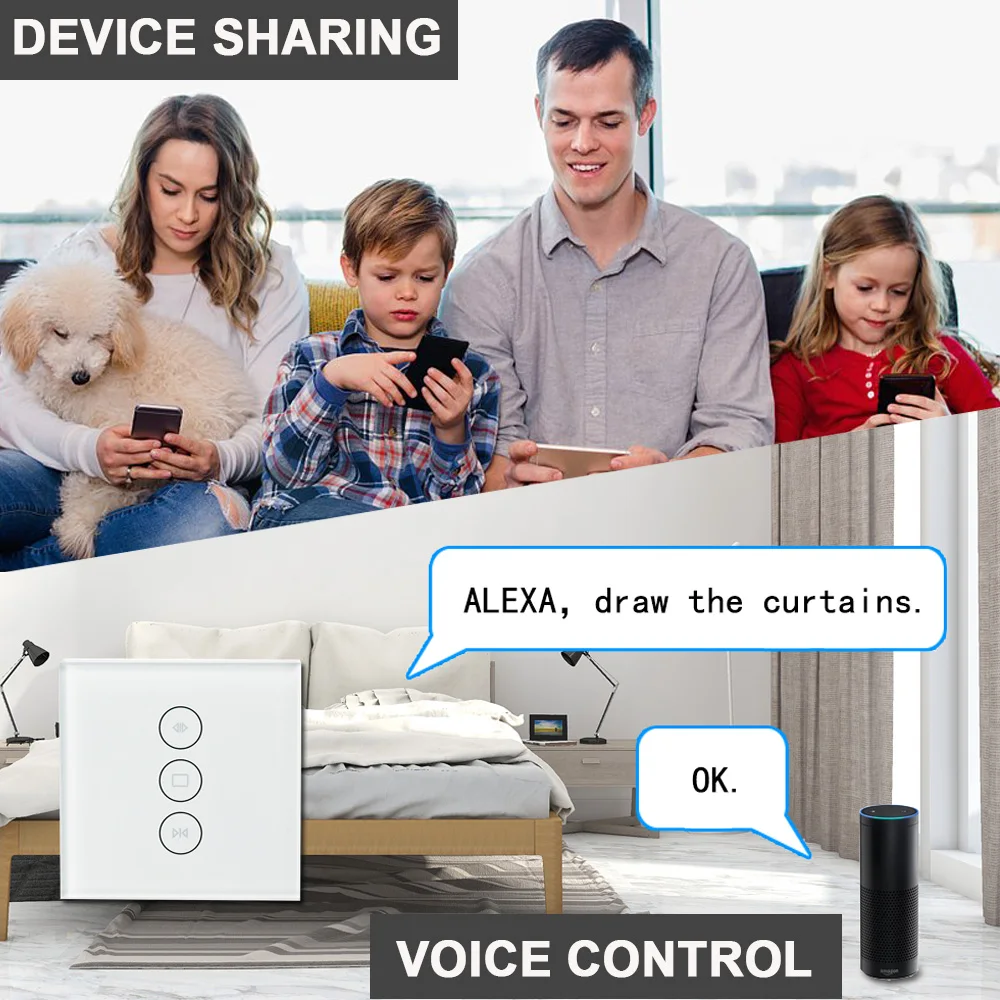 ЕС США Wifi сенсорный настенный занавес переключатель Голосовое управление Alexa/Google