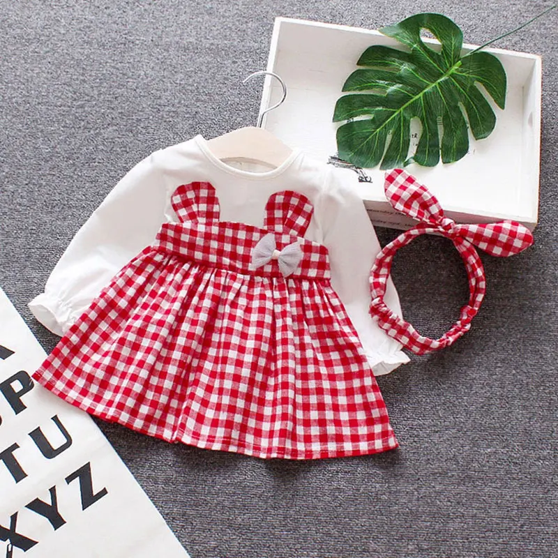 

Spring Baby girls clothes overalls dress Headband for newborn babies 1st birthday baby dresses girls long sleeve clothing dress