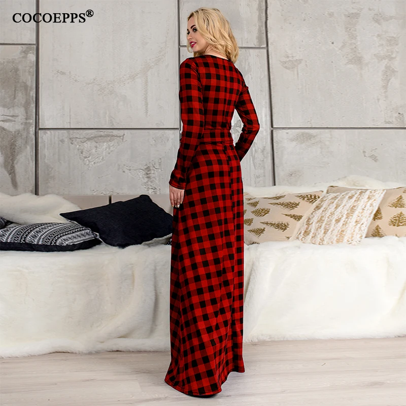 

6XL elegant maxi Plaid Women Dress big size 2019 Spring Summer Plus Size long dress Long Sleeve Casual dress vintage vestidos