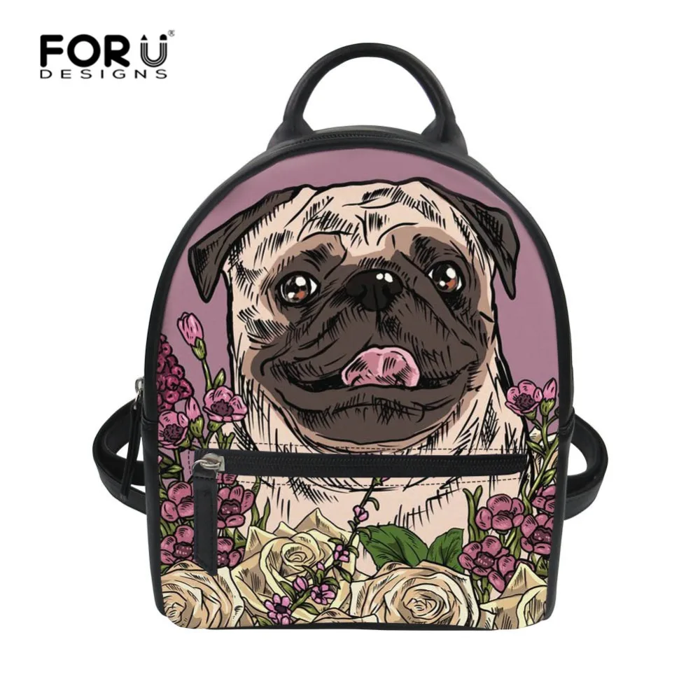 Женский маленький рюкзак FORUDESIGNS из искусственной кожи милый школьный ранец с собакой Мопсом для девочек