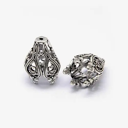 2-10 шт. старинное серебро латунь полый цветок бисера филигрань шапки для изготовления ювелирных изделий 5-лепесток 20x15 мм, отверстие: 1 мм