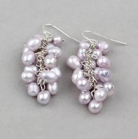 Lavender Pearl Ручной работы Виноград жемчужные серьги, натуральный пресноводный жемчуг женские Украшения, 925 серебряные Подвесные серьги, больше цветов на выбор - Цвет камня: Lavender Pearl