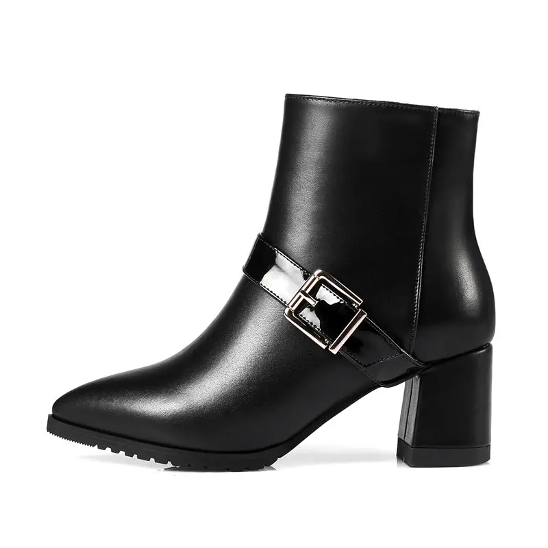 

ASUMER 2020 NEW adult thick heels ankle boots for women pointed toe black winter boots metal buckle simple genuine leather boots