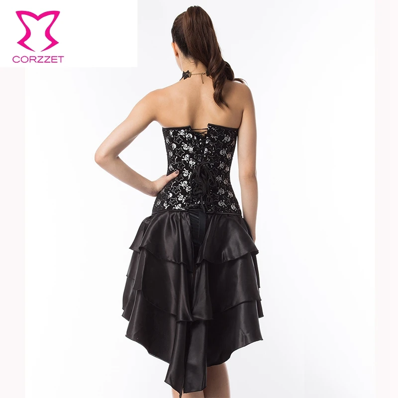 Женский корсет в стиле стимпанк черный со стальными косточками и бюстье одежда