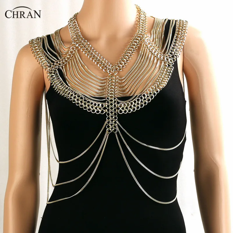 

Chran New Sexy Women Harness Full Beach Chain Fashion Harness Halter Shoulder Necklac Costume Chain Bra Dress Jewelry CRB4127