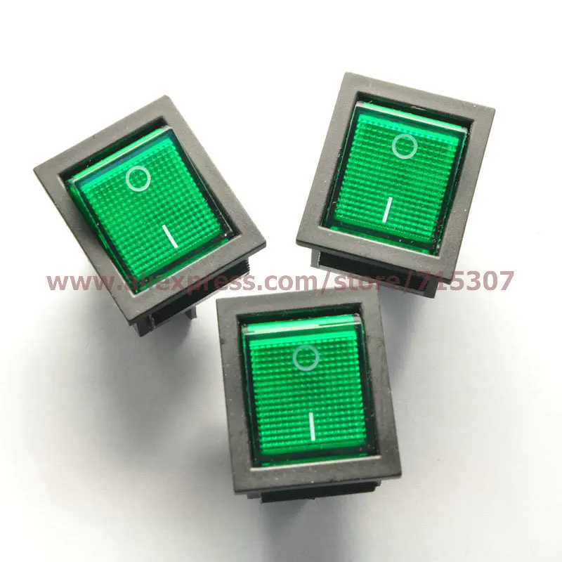 PHISCALE 10 шт./лот 4 контакта 16 А 250 В Зеленая кнопка с переключателем света|4 button