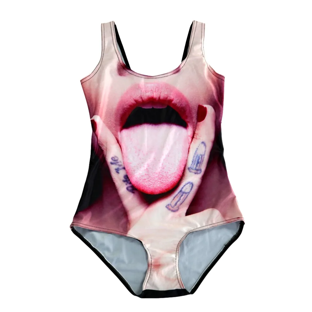 Новый Забавный женский купальник с принтом на большом языке размера плюс