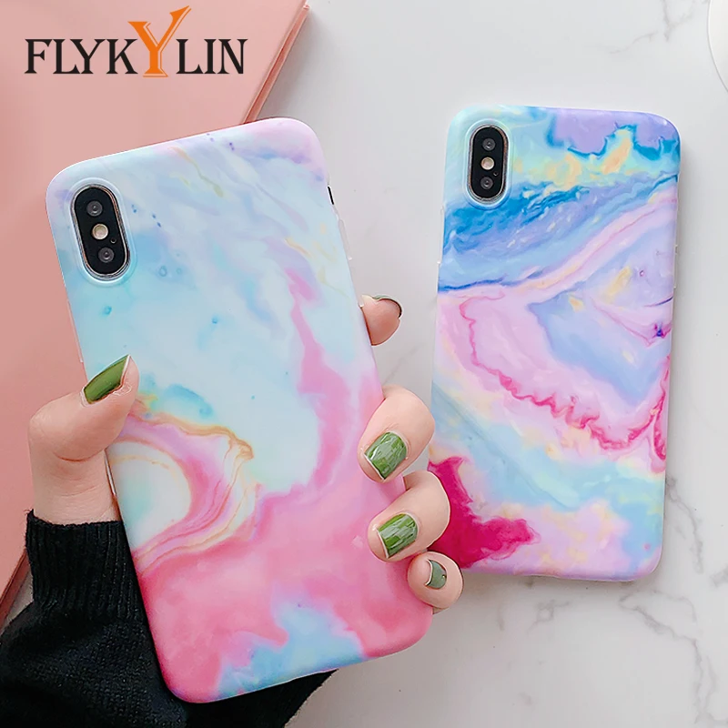 FLYKYLIN Синий Розовый художественный граффити чехол для iPhone 6 S 7 8 Plus XR X XS Max задняя