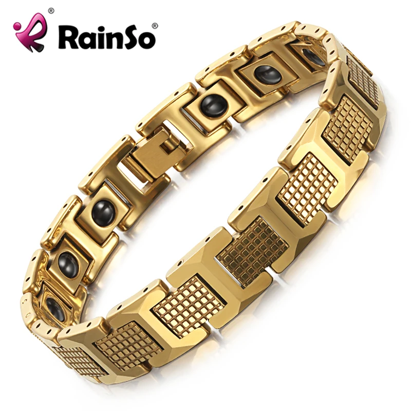 Rainso 8 дюймов Золото Вольфрам браслет из карбида для Для мужчин с магниты
