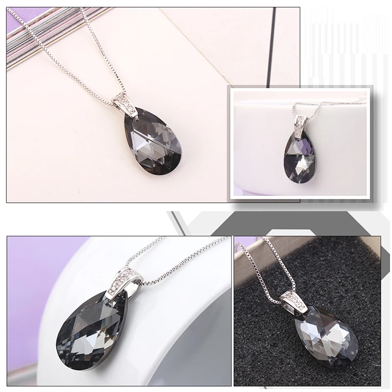 Оригинальные кристаллы от Swarovski кулон в виде капли воды серебряная цепочка для