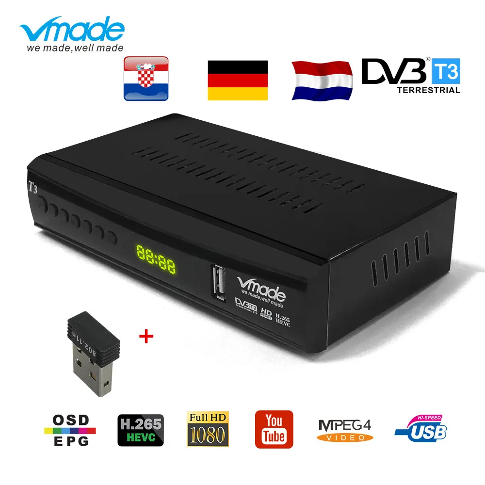 DVB T2 наземный на ТВ гнев DVB T2 ТВ тюнер HD 1080P приемник DVB T2 телеприставка H.265 MPEG4 поддержка youtube AC-3 с USB wifi