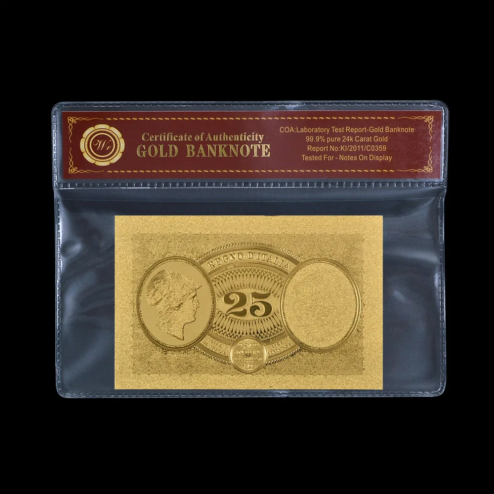 Золотые банкноты 25 лир с сертификатом и держателем из ПВХ | Дом сад