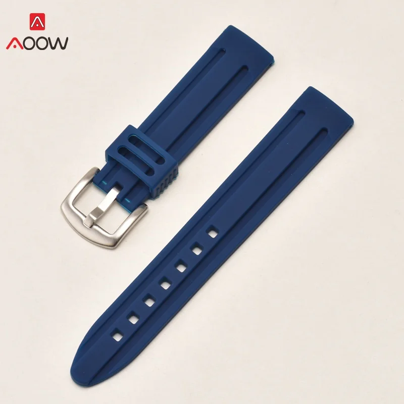 dark blue AOOW универсальный резиновый ремешок для часов черный белый розовый Дайвинг спортивный ремешок Браслеты для мужчин 18 мм 20 мм 22 мм 24 мм - Цвет ремешка: dark blue