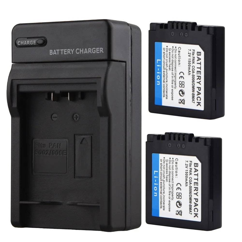 Черный 1500 мА/ч, CGA-S006 DMW-BMA7 CGR-S006E Перезаряжаемые Батарея+ Зарядное устройство для цифрового фотоаппарата Panasonic Lumix DMC-FZ7 FZ8 FZ18 FZ35 FZ28 FZ38 FZ30 Камера - Цвет: Черный