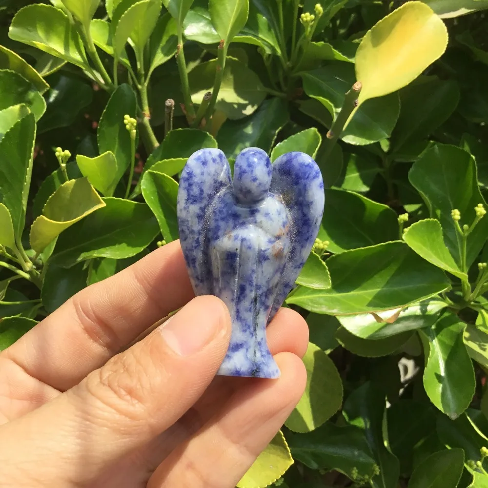 

2inch Natural Blue spot jasper Hand Carved crystal Angel stone natural gemstone angel for reiki Gift sale