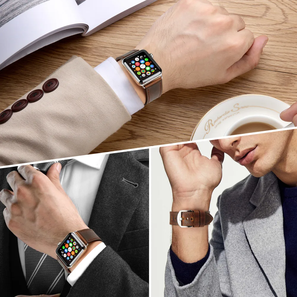 MAIKES для Apple Watch ремешок 44 мм 40 аксессуары часов из натуральной кожи браслеты iwatch