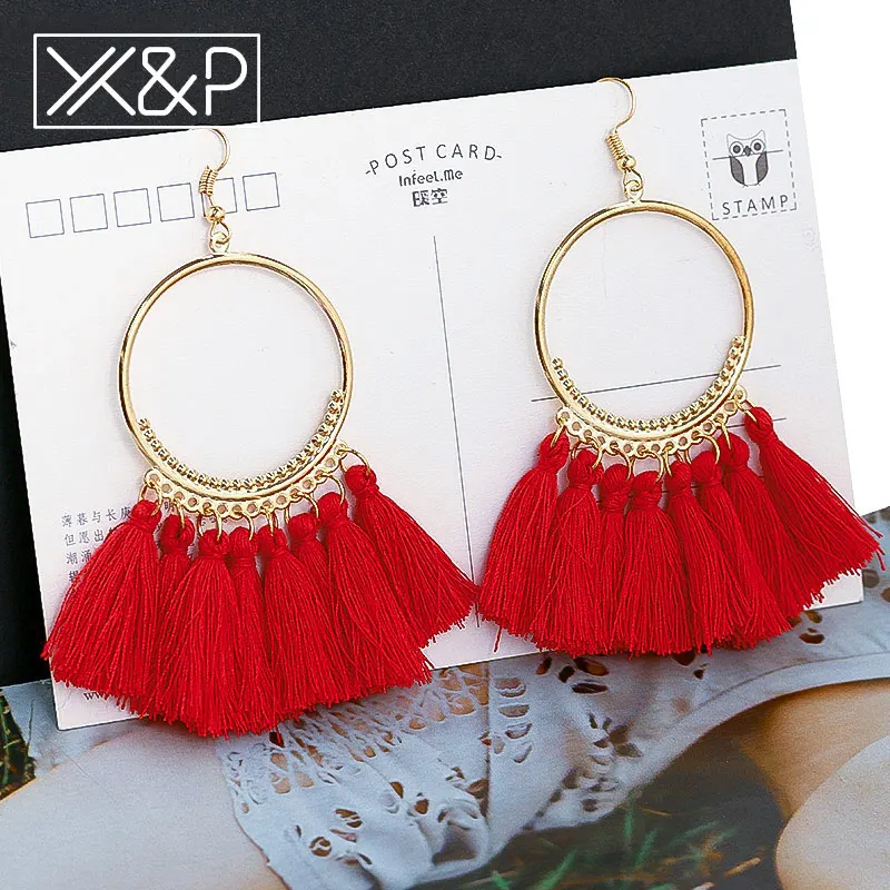 Red 5 X& P модные богемные серьги с большими кисточками крупное золото ручной работы Brincos Висячие Подвесные серьги с кисточкой для женщин Za ювелирные изделия - Окраска металла: Red 5