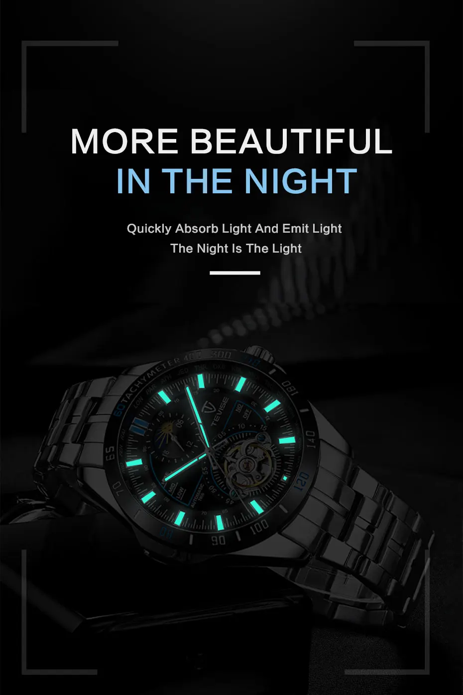 TEVISE Fashion Mens Skeleton Tourbillon Business Stainless steel Watches Men Automatic Mechanical Wristwatch Relogio Masculino