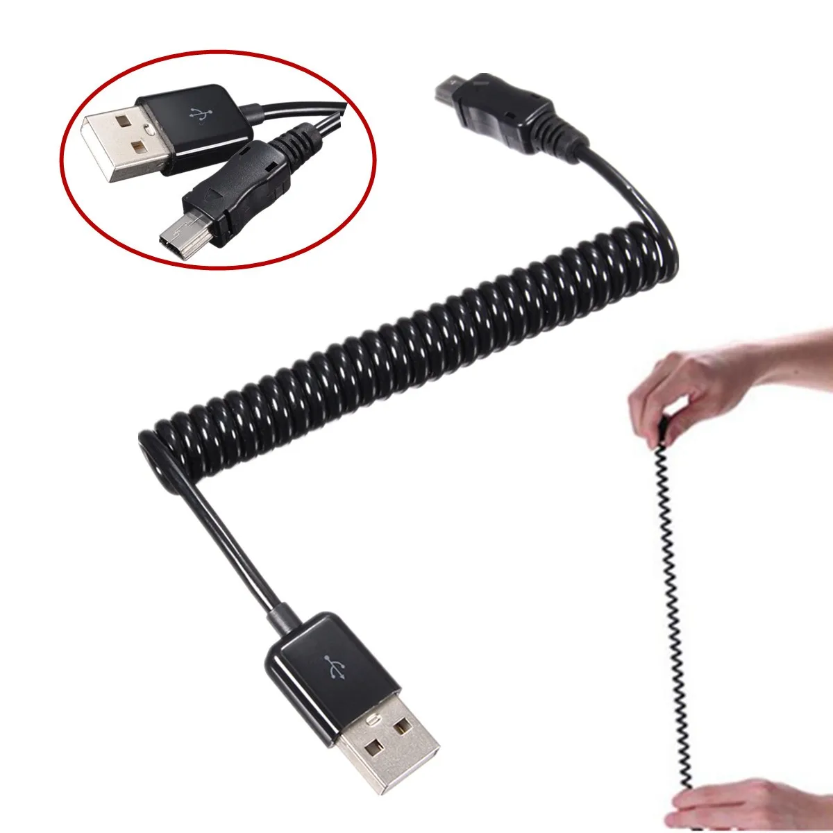 Мини USB кабель LEORY спиральный для передачи данных типа A с разъемом папа на 5