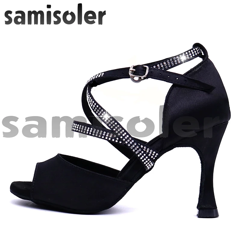 Samisoler/сатиновая Обувь для бальных танцев женская обувь черного цвета вечеринки