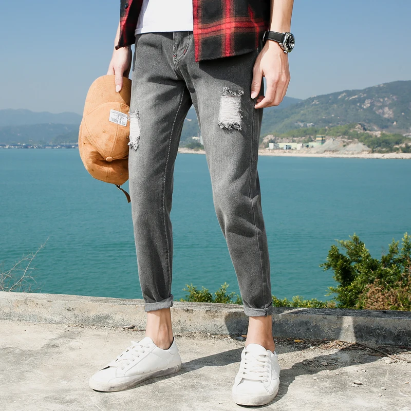 2018 горячая Распродажа модные повседневные узкие прямые дизайнерские рваные