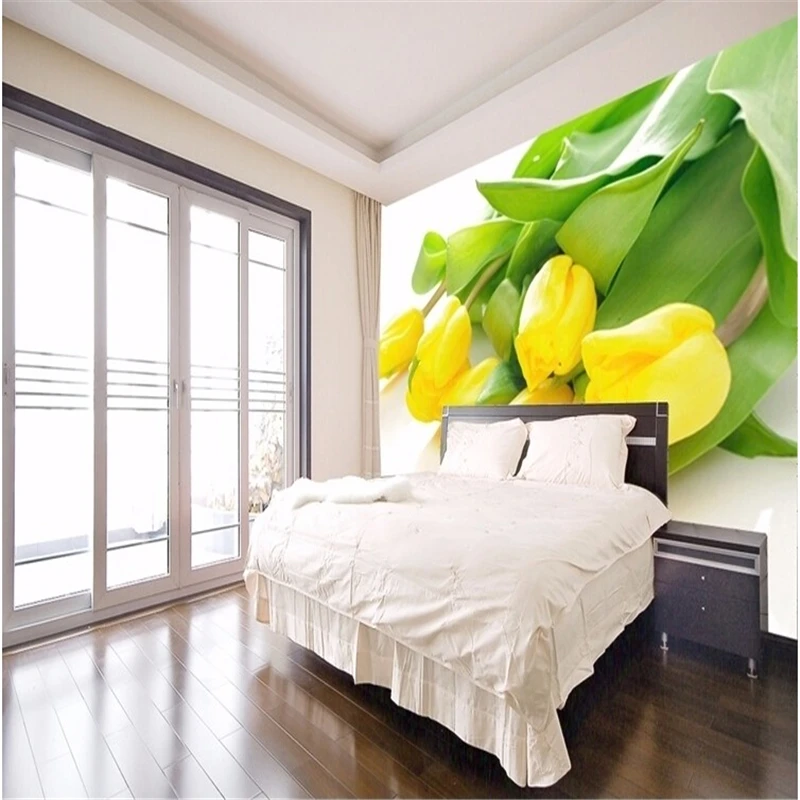 3d фото обои стереоскопические Желтые тюльпаны ТВ фон цветок гостиная спальня