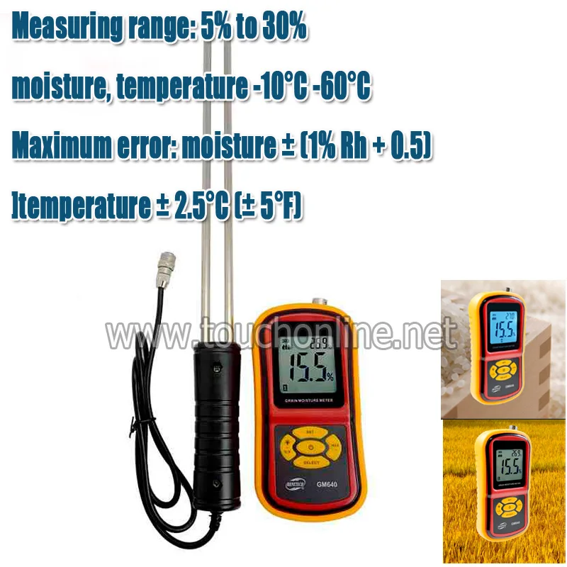 

Portable Digital Grain Moisture Meter with Measuring Probe LCD Display Tester for Corn Wheat Rice Bean Wheat Hygrometer GM640