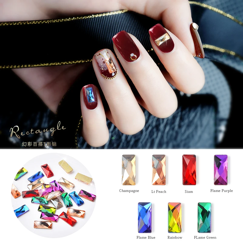 10 шт./пакет прямоугольные Стразы для ногтей с плоской задней поверхностью