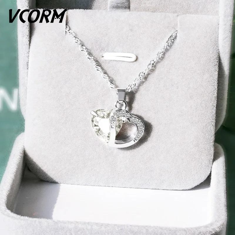 White VCORM, пара, первоначальное ожерелье с кристаллами в виде сердца, женское, эффектное, милое и романтичное, ностальгическое, модное ожерелье,, богемное ювелирное изделие - Окраска металла: White