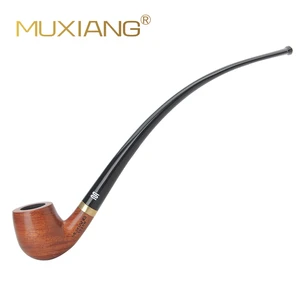 RU-MUXIANG Churchwarden Long Stem Kevazingo Wood Smoking Pipe 3mm Filter Wooden Tobacco Pipe Acrylic Mouthpiece