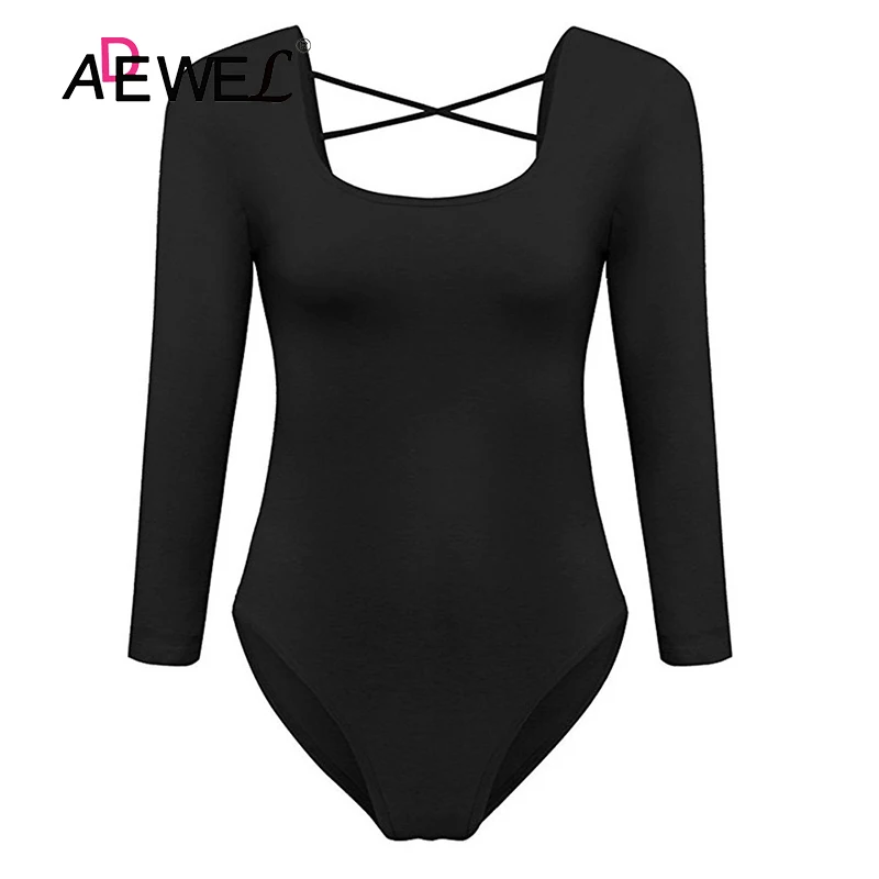 Женский боди с длинным рукавом ADEWEL облегающий круглым вырезом и открытой спиной