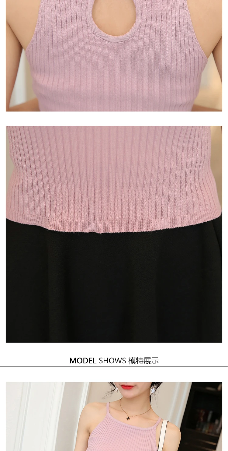 OHCLOTHING/ летняя Черная майка без рукавов, вязаная рубашка, универсальная Сексуальная женская короткая одежда в Корейском стиле