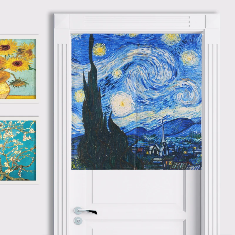 Retro Van Gogh Painting Door Curtain Floral Linen Tapestry Study Home Decor Bedroom Kitchen Noren | Дом и сад