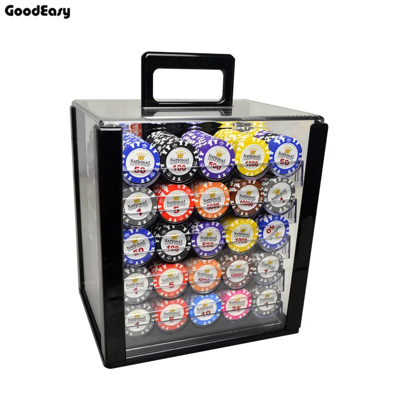 600/1000PCSCasino Poker Chip Sets Gold Crown Texas Hold'em Baccarat Black Jack  Metal Coins With Acylic Box&Trays