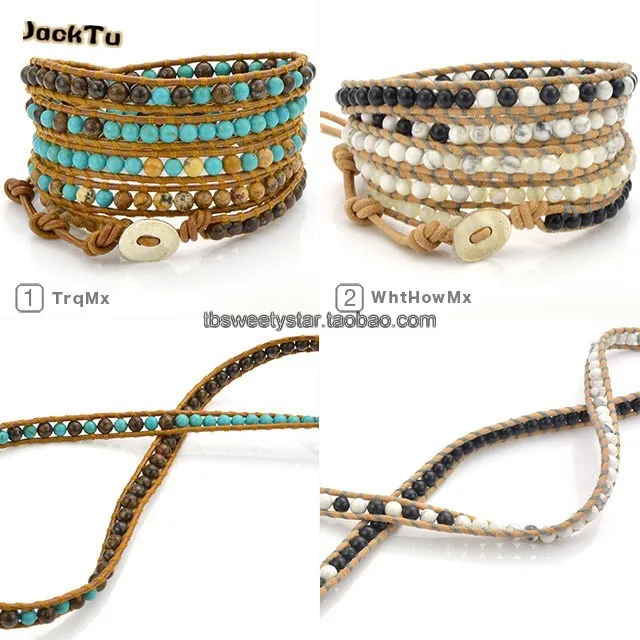 

JTJACKTU bronzite beads 5 wrap leather bracelet