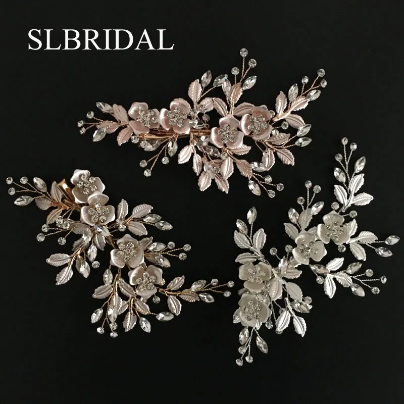 Свадебная заколка для волос SLBRIDAL из сплава цвета розового золота с австрийскими