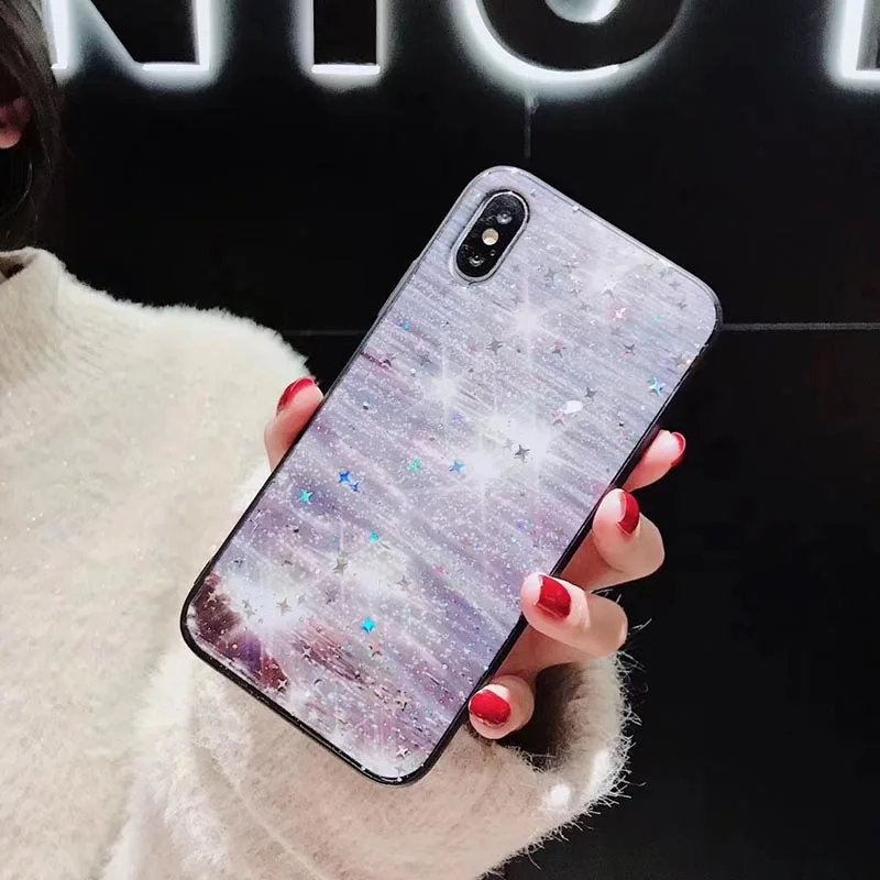 Bling Glitter Star Чехлы для iPhone X XR XS Max Модный ночное небо Мягкий силиконовый чехол 6 S 7 8