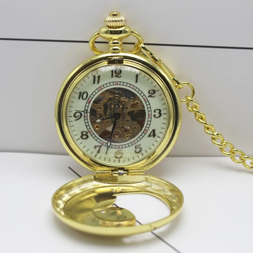 Роскошные золотые светящиеся черные Автоматические Механические карманные часы